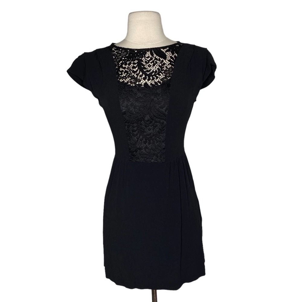 Sandro Black Lace Detail A-Line Mini Dress